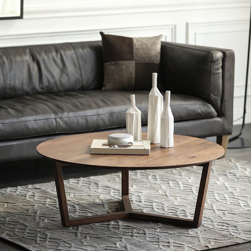 Cross Legs Coffee Table Brone Solid Wood Round Coffee Tables