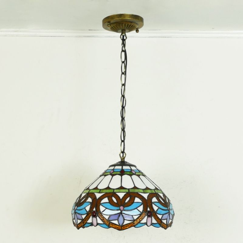 1-Light Hemisphere Pendant Light Tiffany Hand Rolled Art Glass Hanging Light Fixture