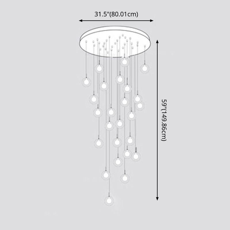 Minimalist Bubbles Multi Pendant Light Fixture Frosted White-Clear Glass Spiral Stairs Suspension Light