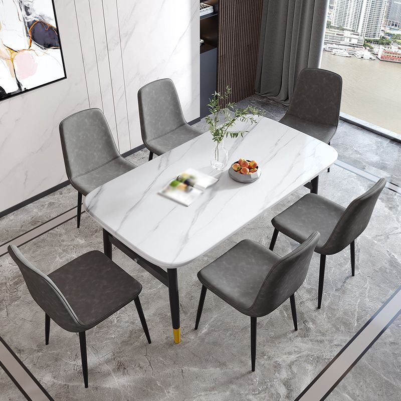 Industrial Metal Dining Room Chair PU Leather Armless Chairs for Home Use (Set of 4)