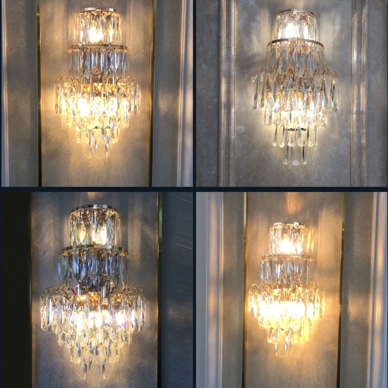 Unique Shade 3 Lights Wall Sconce Modern Style Crystal Wall Mount Light Fixture in Brass
