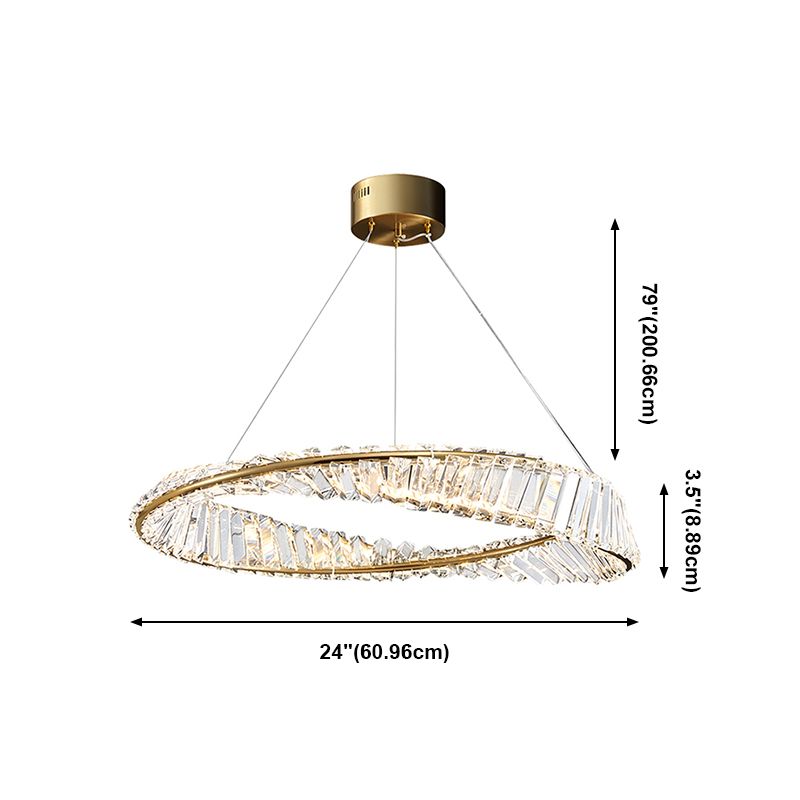Modern Luxury LED Chandelier Lacquered Iron Circular Pendant Light with Crystal Shade
