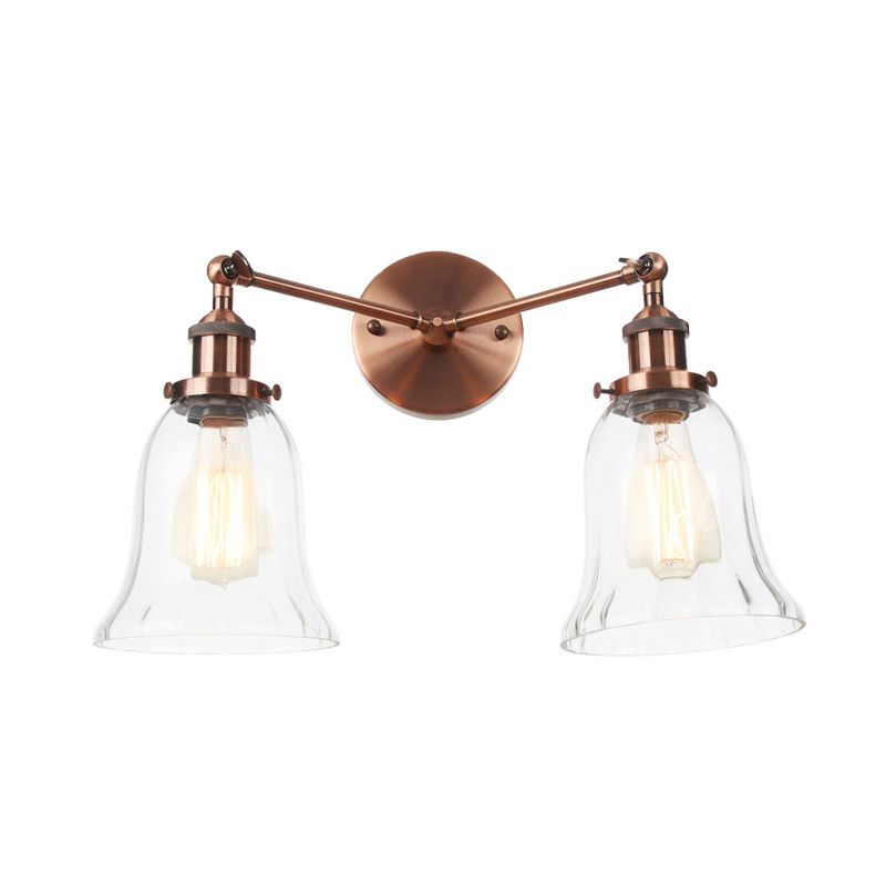 2 Lights Indoor Wall Lighting Industrial Style Black/Chrome/Bronze Sconce with Bell Clear Glass Shade