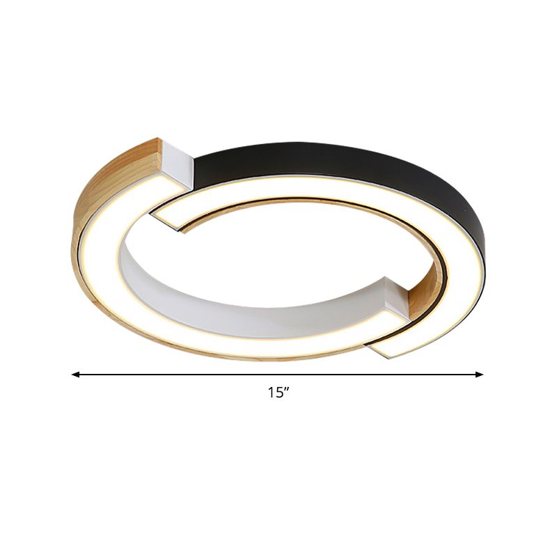 Bedroom 2-Arch Bridge Ceiling Lamp Acrylic Contemporary 15"/19" Width LED Black/White Ceiling Mount Light