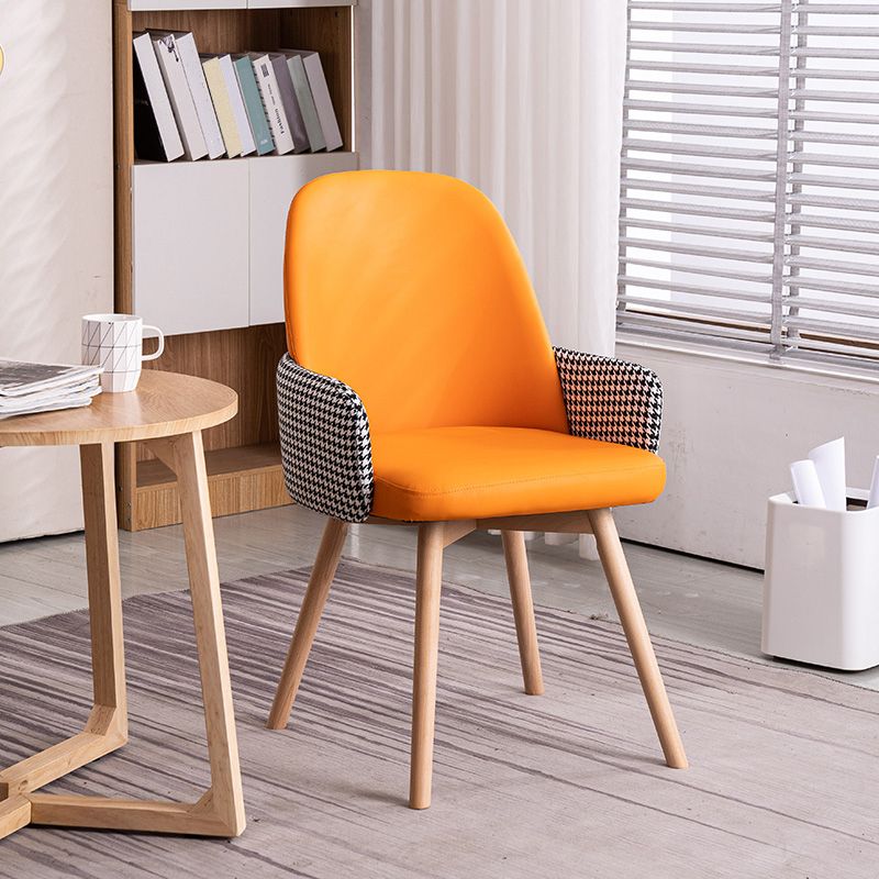 Modern Style Arm Chair Upholstered Dining Chair with Wooden Legs
