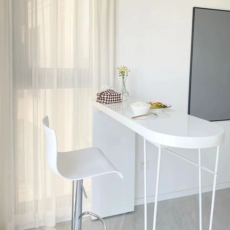 Modern Wooden Bar Dining Table White Bar Height Pub Table with Double Pedestal