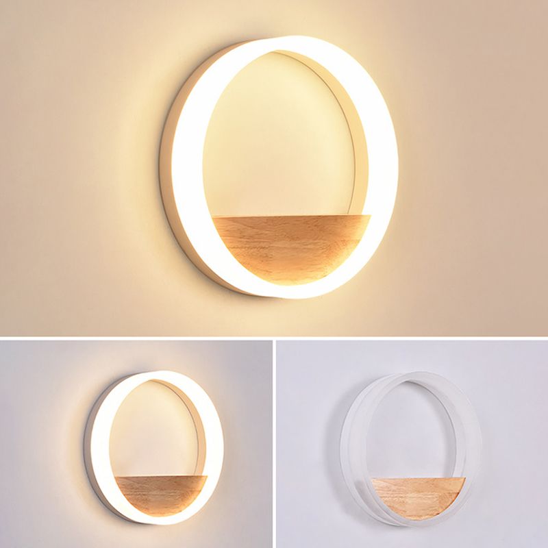 Iluminación en forma de acrílico O iluminación minimalista Luz de pared LED con estante de madera