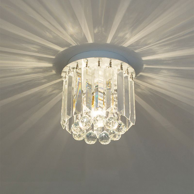 One Head Circle Flush Ceiling Light Luxurious Clear Crystal Ceiling Lamp in White for Foyer