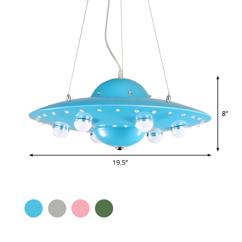 Nordic Flying Saucer Chandelier Light Metallic Child Bedroom LED Pendant Lamp Fixture in Grey/Pink/Blue