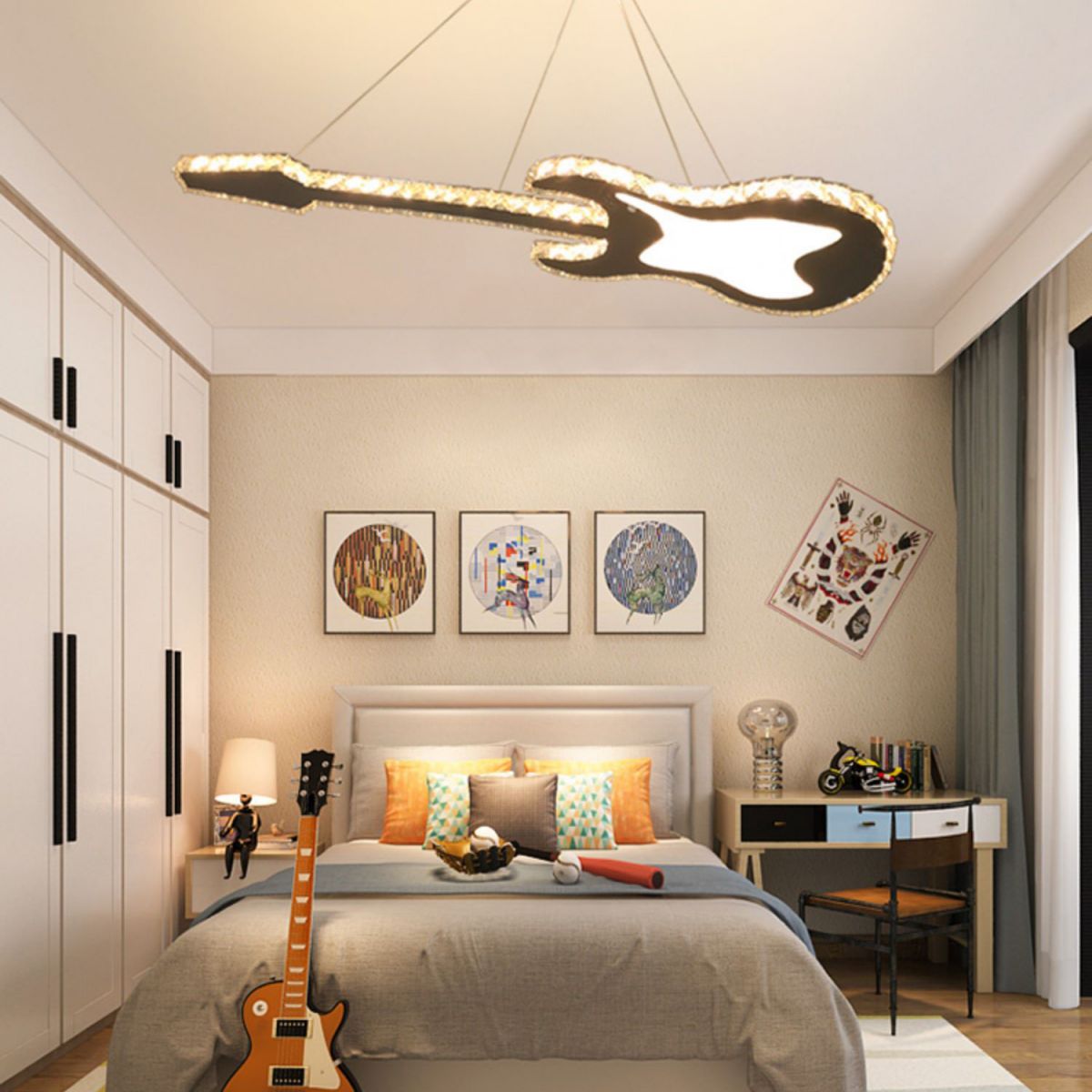 Modern Luxurious LED Island Pendant Lighting Guitar Crystal Decoration Island Ceiling Light for Living Room