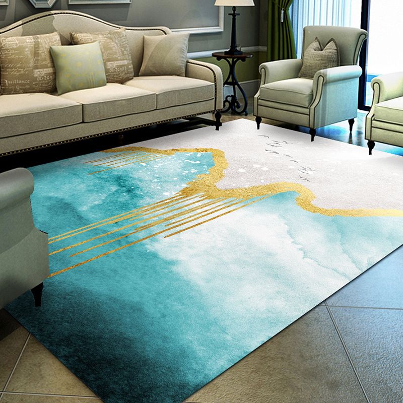 Alfombra de poliéster de alfombra contemporánea azul