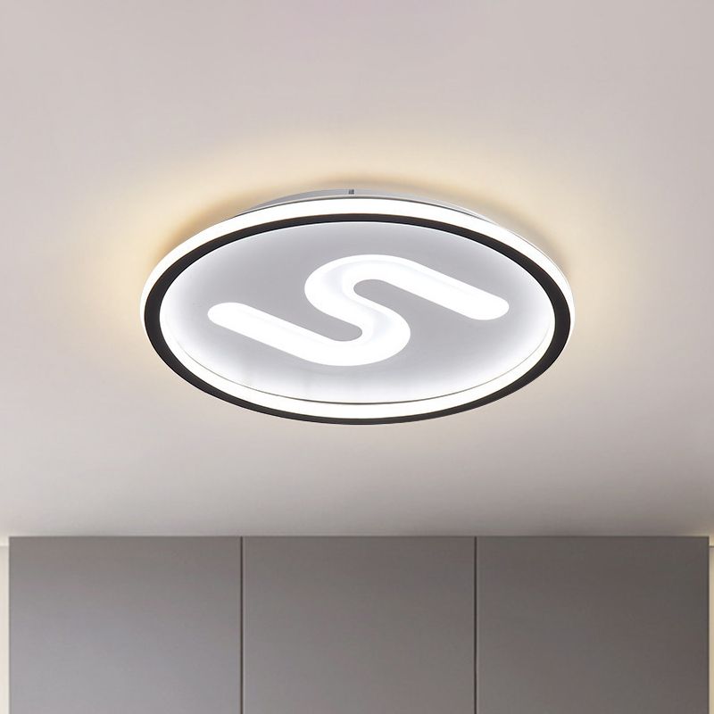 S-Shaped Acryl Plafond Verlichting Hedendaagse Zwart/Goud LED Flush Light Fixture, Warm/Wit Licht