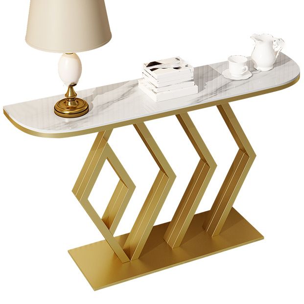 Stone Console Table Metal Frame Scratch Resistan Accent Table, 31.49" High