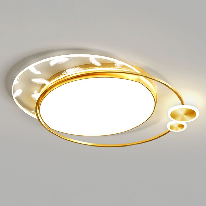 Geometric Feather LED Ceiling Light in Modern Simplicity Wrought Iron Ceiling Fixture for Living Room