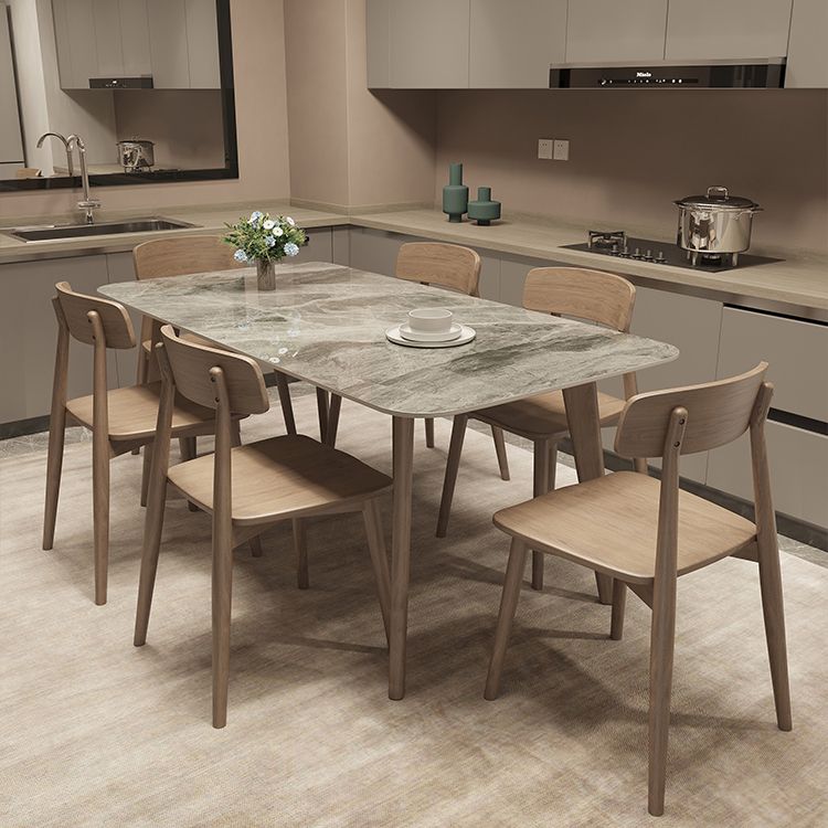 Rectangle Shaker Style Dining Table 4 Solid Wood Brown Legs Dining Table