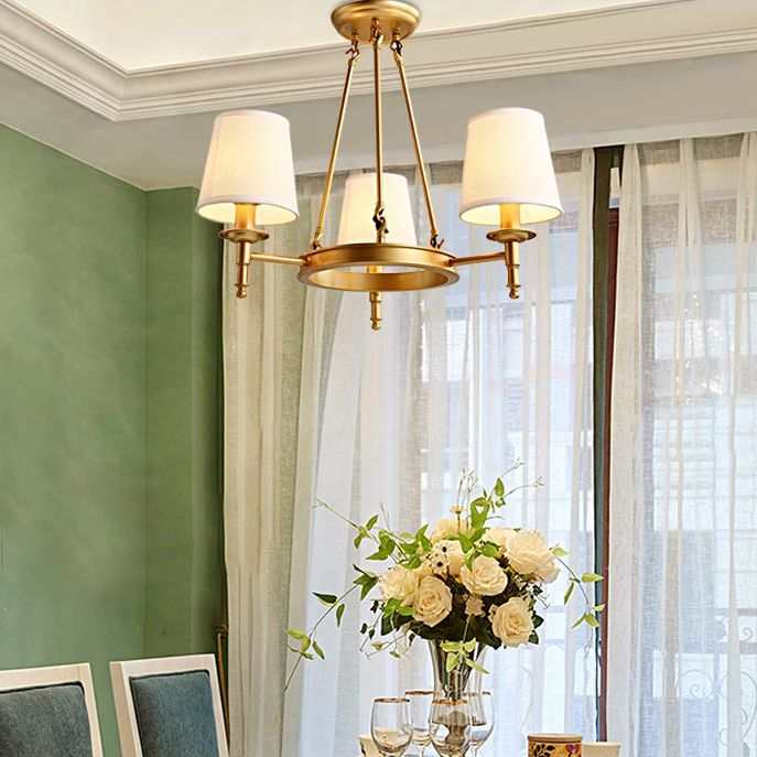 Lustre de lustre vertical américain lustre de plafond en métal avec ombre en tissu