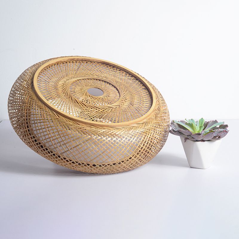 Plafonnier tissé en bambou, style asiatique, luminaire simple, beige