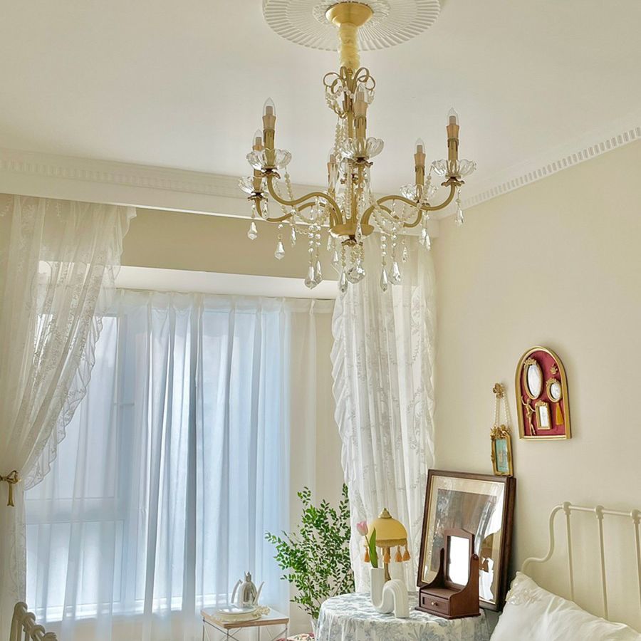 Candle Chandelier Light Fixtures American Style Multi-Head Hanging Pendant Lamps with Crystal Bead