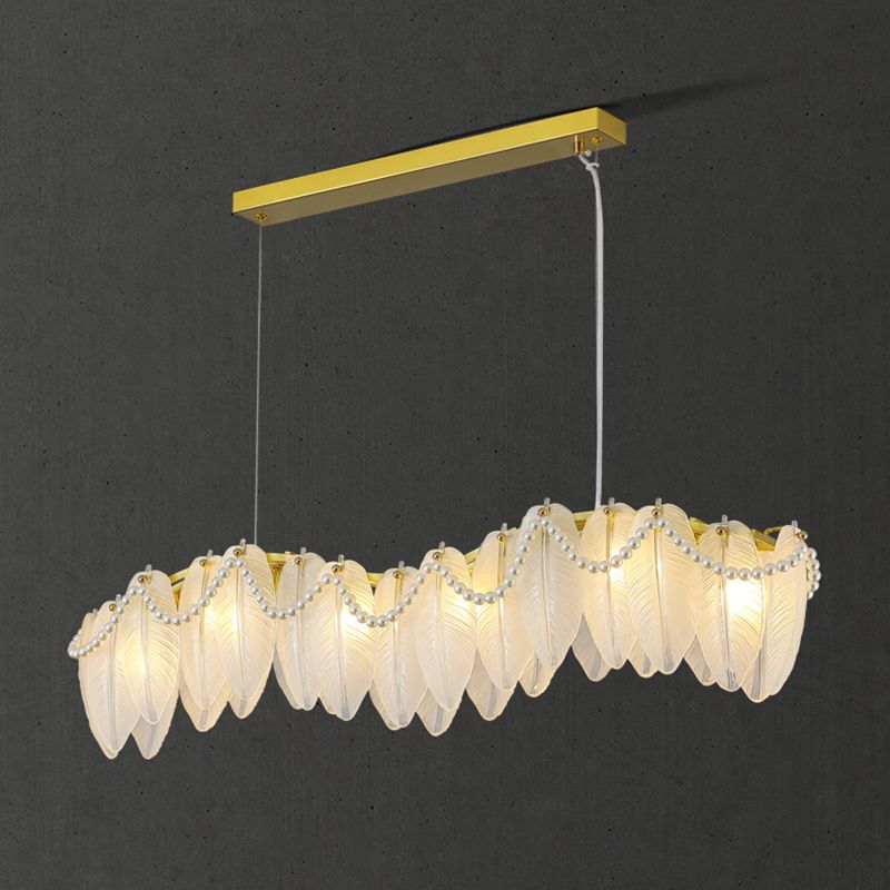 Modern Metal Ceiling Light Feather Shape Hanging Light with Glass Shade for Living Room