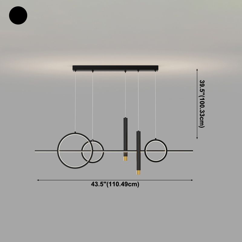 Geometric Island Lighting Contemporary Metal Island Chandelier Lights for Kitchen in Black