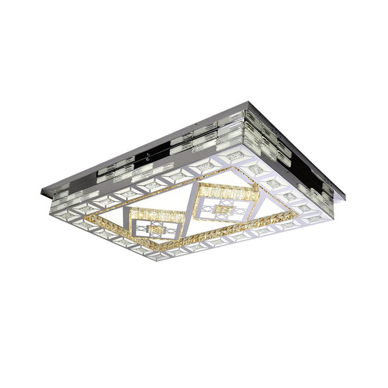Rechthoekige woonkamerplafondlamp Minimaal amberkristal LED Chroom inbouwlicht met bloem/hart/vierkant patroon