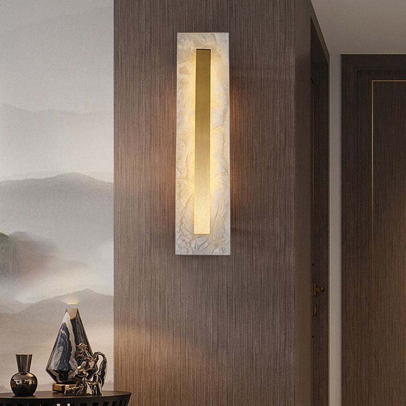 Geometric Post Modern Wall Mount in Gold Brass & Marble Wall Sconce