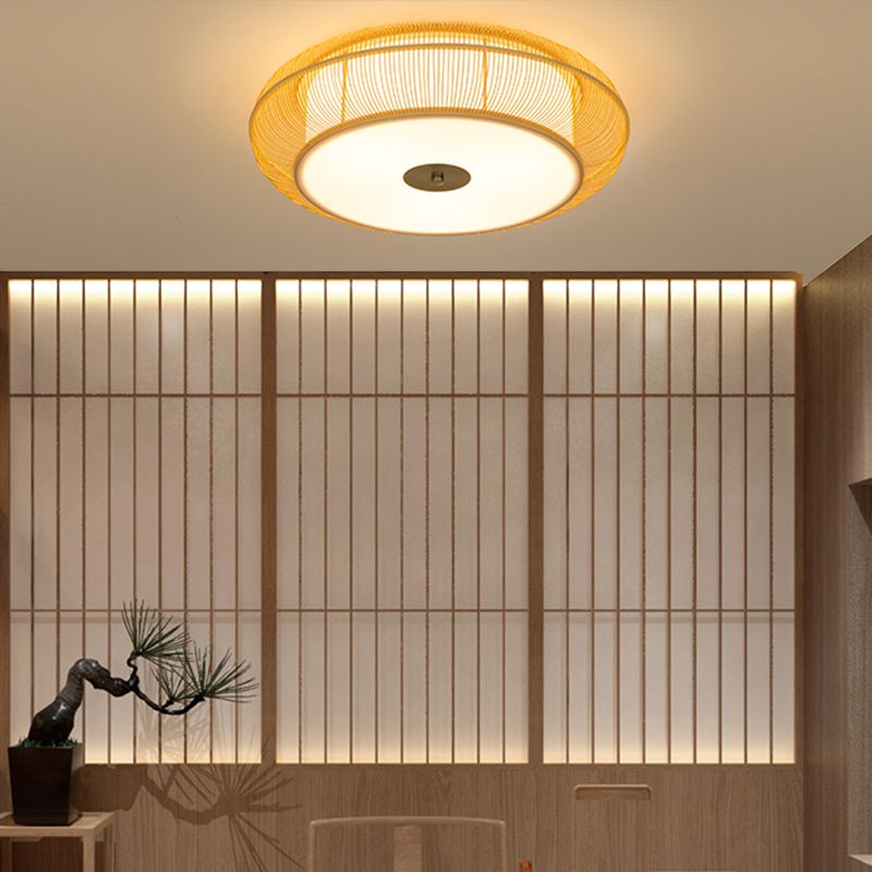Lámpara de techo de montaje empotrado de tambor curvado japonés, luces de bambú para montaje empotrado en techo para dormitorio
