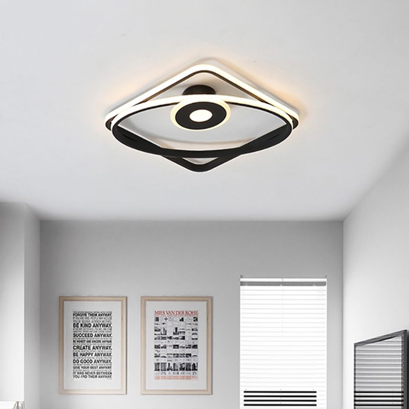 Modern LED Flush Light Fixture White/Black Geometric Frame Ceiling Flush Mount with Acrylic Shade in Warm/White Light
