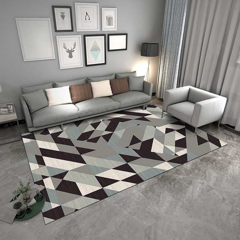 Zeitgenössischer geometrischer Teppich, mehrfarbiger Polyster-Teppich, haustierfreundlicher, rutschfester Innenteppich für den Salon