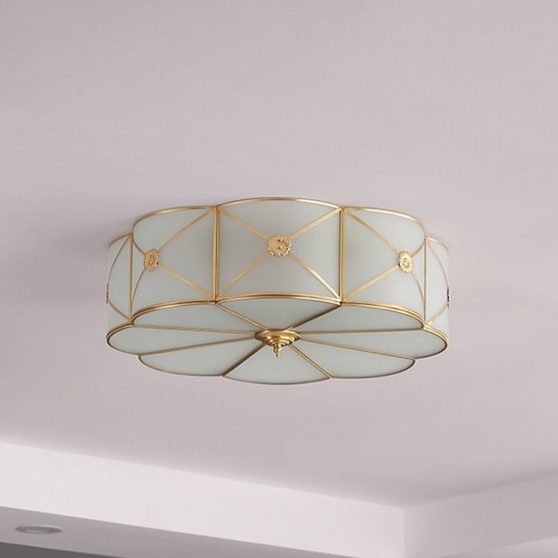 Plafonnier en verre à tambour doré, luminaire de plafond de Style Colonial pour salon