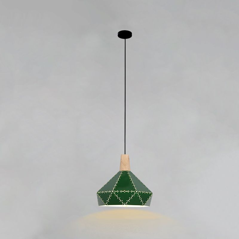 Lampada a sospensione verde a bulbina singola Metal Geometric Luce sospesa per sala da pranzo