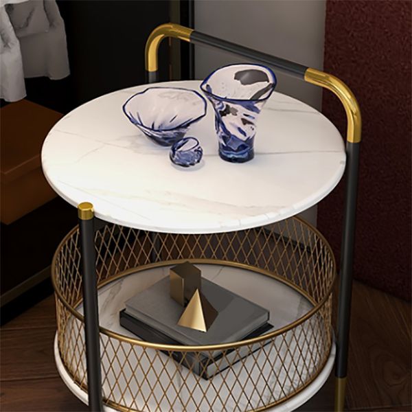 Glam Accent Table Nightstand Antique Finish Night Table with 2 Shelves