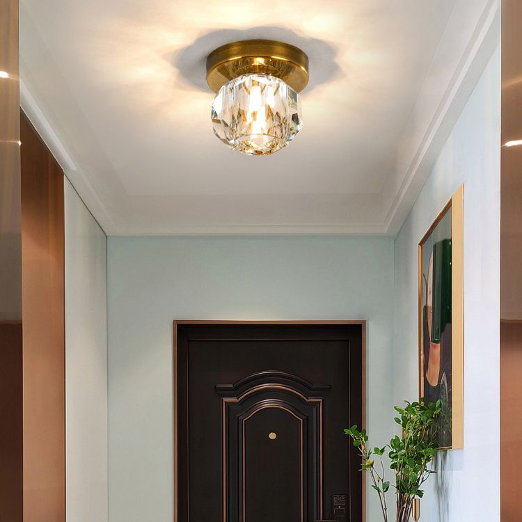 Crystal Ball Ceiling Light Fixture Simple 1 Bulb Brass Flush Mount Light for Aisle