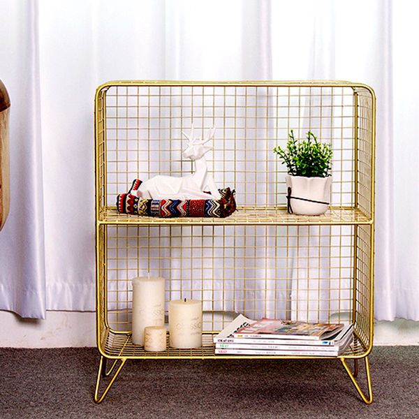 Glam Style Metal Bookshelf Closed Back Standard Shelf Bookcase for Home