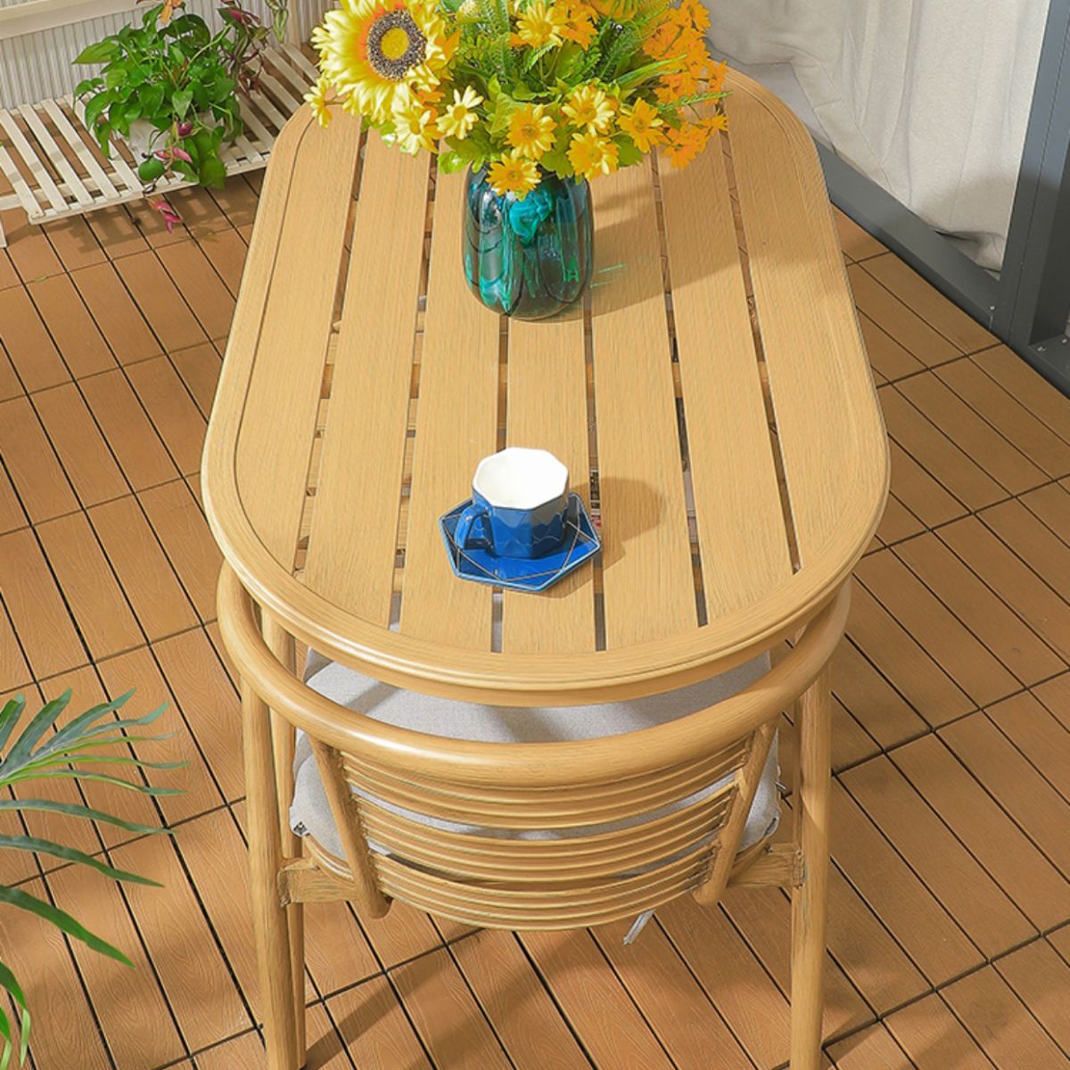 Boho Style Dining Set Metal Oval 1/2/3 Pieces Water Resistant Dining Set