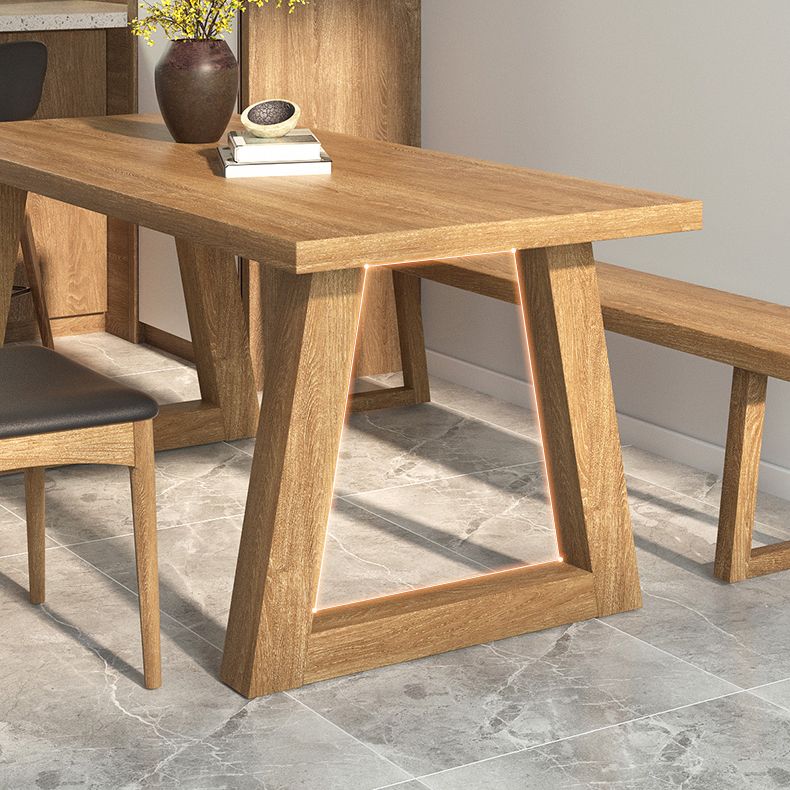 Pine Wood Top Dining Table Modern Rectangle Table with Solid Wood Sled Base