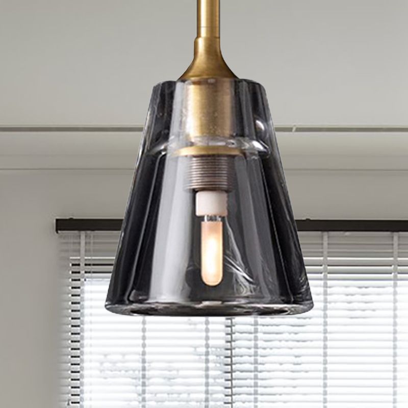 Lámpara colgante de cono negro/de latón/cromo post modernista LED doble vidrio de humo luminoso lámpara de techo