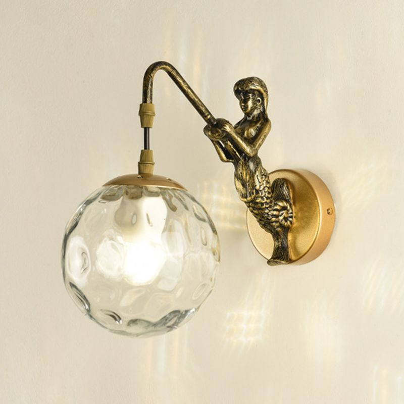 Industrial Style Globe Shape Wall Sconce Glass 1 Light Sconces for Bedroom