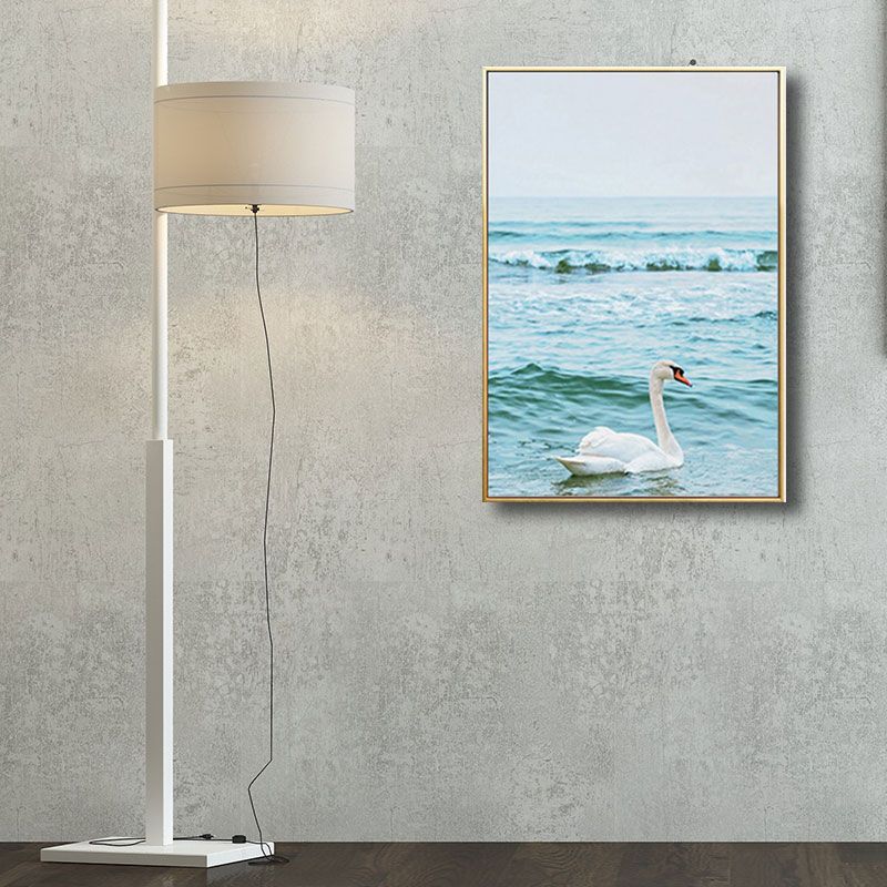 Swan Canvas Print Minimalism Relaxing Sea Wall Art Decor in Blue, Multiple Size Options