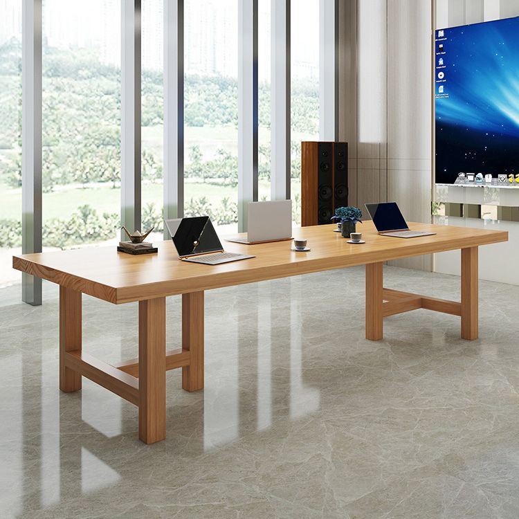 Rectangle Industrial Dining Room Table Pine Solid Wood Table with Double Pedestal