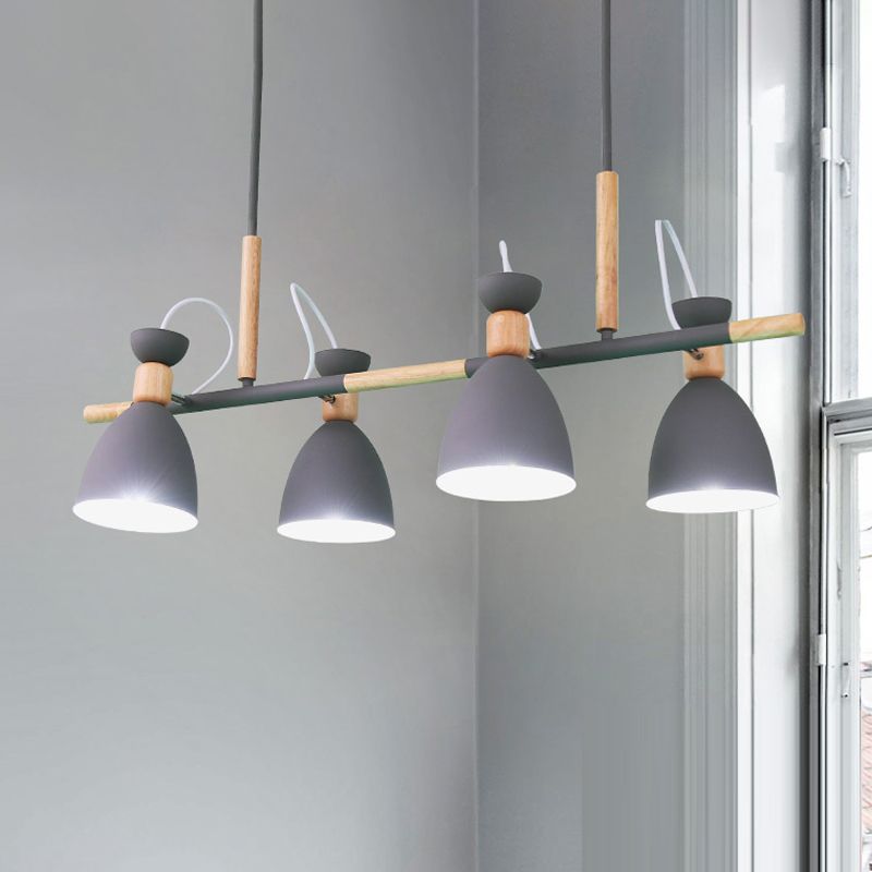 Grey/White/Green Bell Island Lamp Nordic 4-Light Iron Rotatable Hanging Pendant Light with Wood Decor