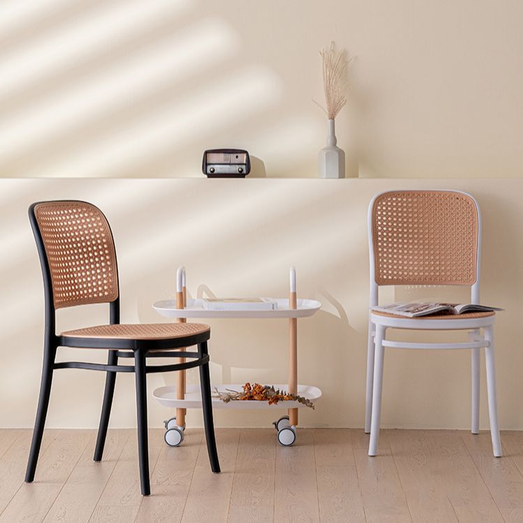 Silla sin brazos de comedor de plástico moderno, silla lateral de comedor con respaldo abierto para uso en restaurantes