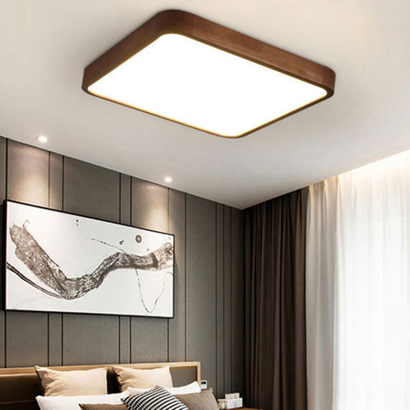 Wooden Rectangular Flush Mount Ceiling Light with White Acrylic Shade for Office Meeting Room