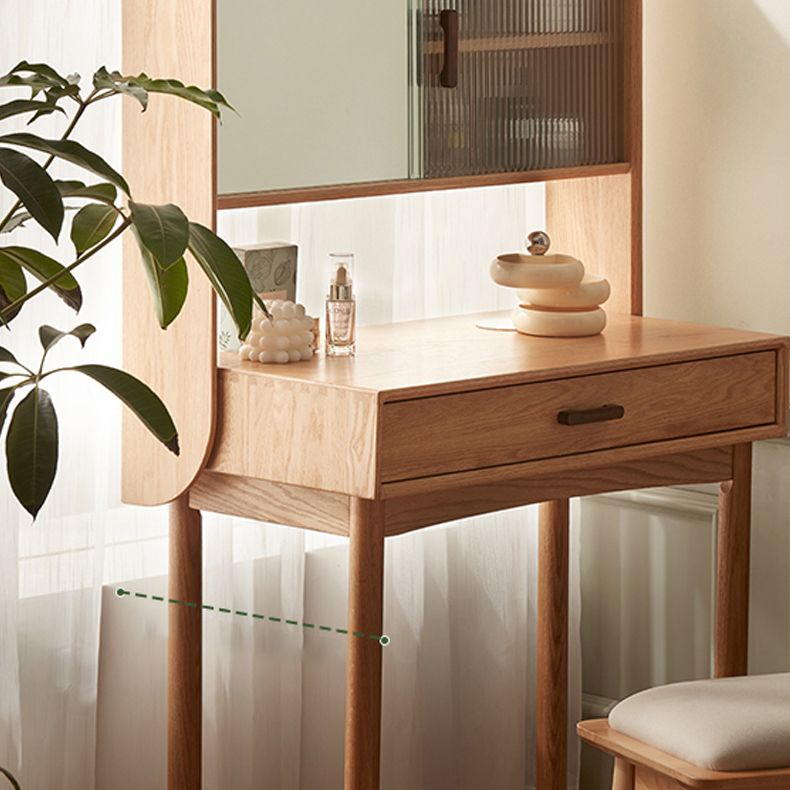 51.97" High 1-Drawer Vanity Desk/Mirror and Stool in Cherry Wood