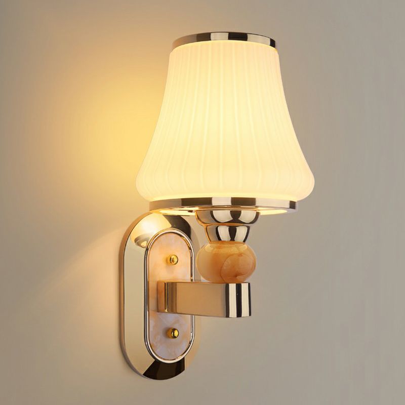 Simplicity Flared Wall Mount Lighting Single Matte White Glass Sconce Light in Gold