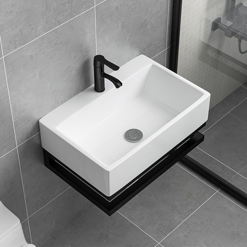 Bathroom Sink Ceramic White Wall-mounted Rod Handle Faucet Sink