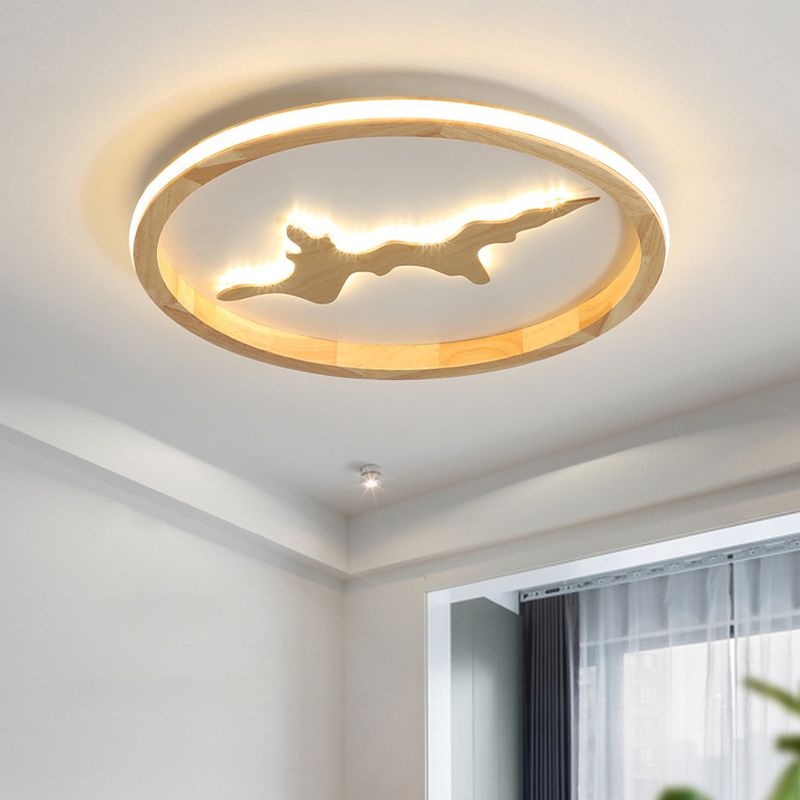 Cirkel plafondgemonteerd licht minimalistisch hout donkerbruin/lichtbruin LED-inbouwarmatuur, 17"/21"/25" breed