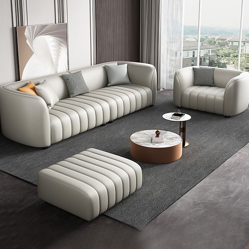 Beige Faux Leather Straight Arm Sofa/Sectional with Stain-Resistant and Wear-Resisting