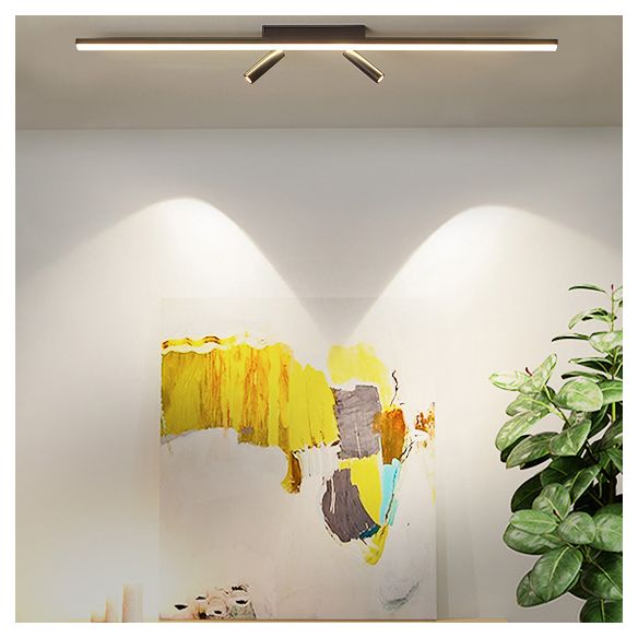 Black Modern Semi Flush Ceiling Spotlight Iron LED Track Light Fixture for Living Room