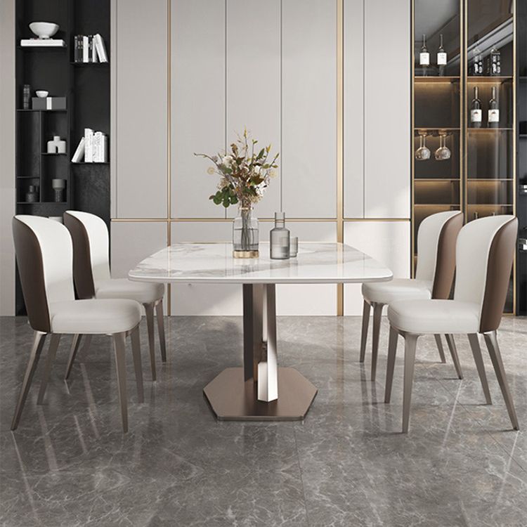 Modern Sintered Stone Dining Room Set with Rectangle Table and Metal Base Home Dining Set